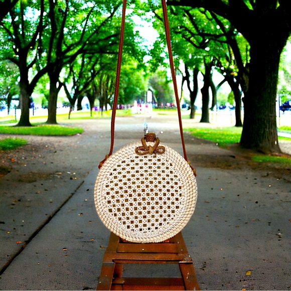 Anthropologie Handbags - Anthropologie Rattan Circle Bag Crossbody Discontinued Item NWOT